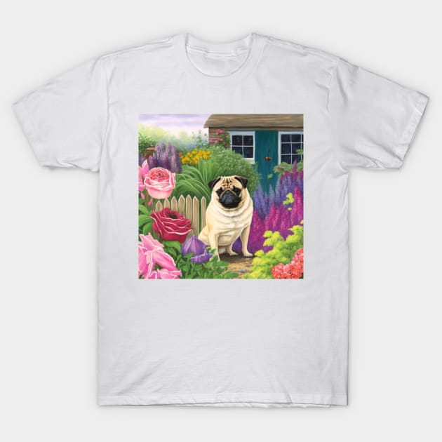 Pugsley amongst the blooms T-Shirt by hamptonstyle